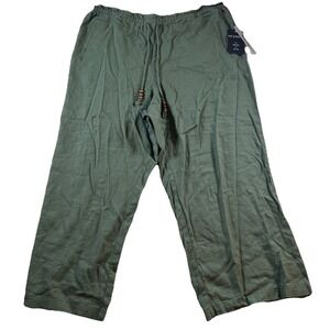 Zac & Rachel Pants Womens‎ XL  Linen Blend Pants Wide Leg Green Stretch High NEW